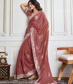 Maroon Georgette Saree With Thread & Sequin Embroidery With Unstitched Blouse