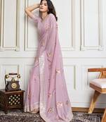 Light Pink Thread And Sequins Embroidered Star Georgette Saree