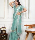 Sky-Blue Thread And Sequins Embroidered Star Georgette Best Collection Wedding Saree