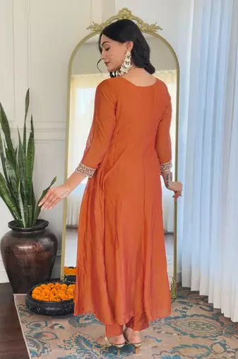 Embroidered Vichitra Silk Straight Kurta Pant and Dupatta Set