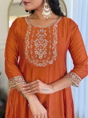 Embroidered Vichitra Silk Straight Kurta Pant and Dupatta Set 4