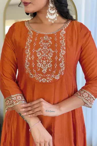 Embroidered Vichitra Silk Straight Kurta Pant and Dupatta Set