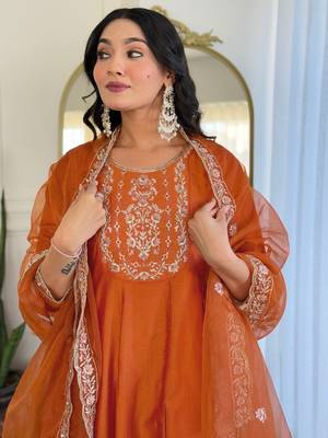 Embroidered Vichitra Silk Straight Kurta Pant and Dupatta Set 5