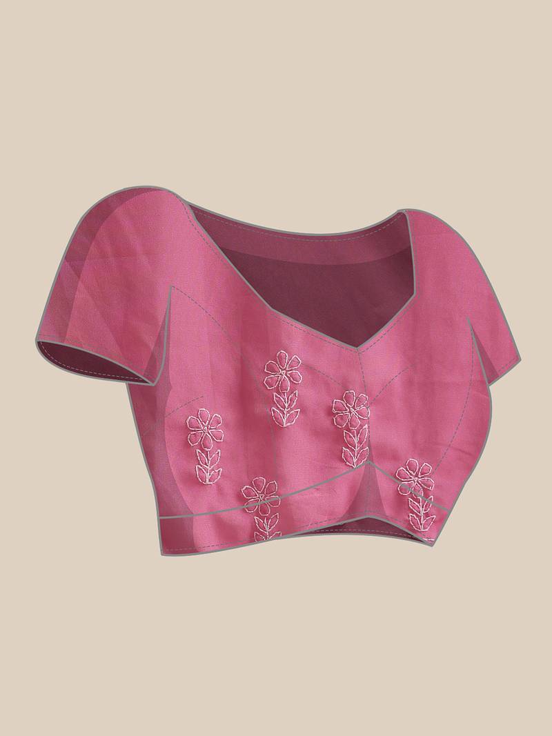 Hand embroidered dark pink georgette lucknowi chikankari saree with blouse