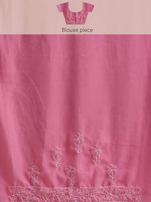 Hand embroidered dark pink georgette lucknowi chikankari saree with blouse 8