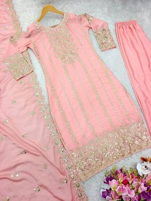 Pink chinon salwar kameez with dupatta 1