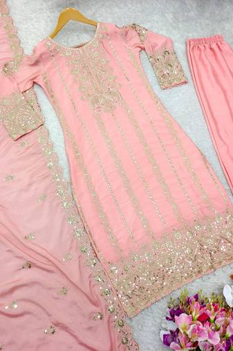 Pink chinon salwar kameez with dupatta