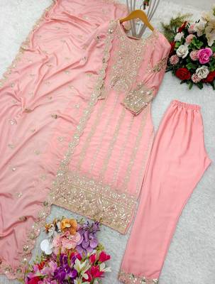 Pink chinon salwar kameez with dupatta 2