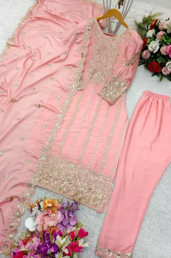 Pink chinon salwar kameez with dupatta