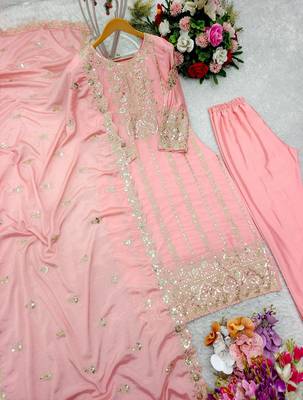 Pink chinon salwar kameez with dupatta 3