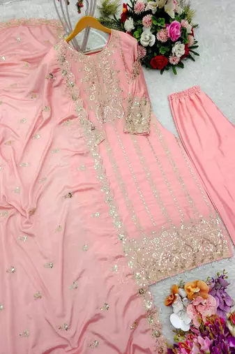 Pink chinon salwar kameez with dupatta