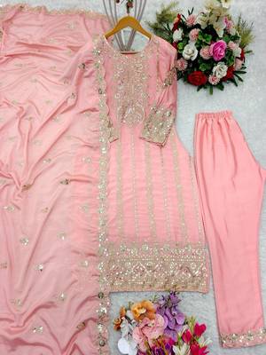 Pink chinon salwar kameez with dupatta 4