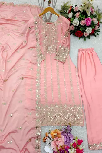 Pink chinon salwar kameez with dupatta