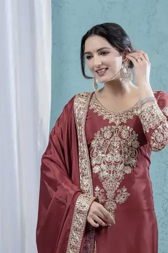 Dusty rose chinon sakwar kameez with dupatta