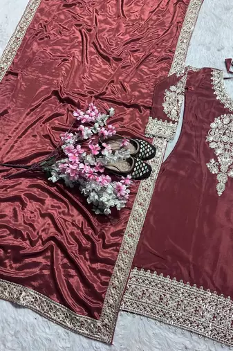 Dusty rose chinon sakwar kameez with dupatta