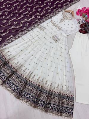 White georgette anarkali with  bottom & dupatta 2
