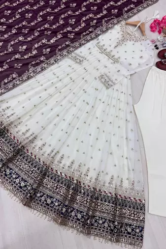 White georgette anarkali with  bottom & dupatta
