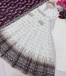 White georgette anarkali with  bottom & dupatta