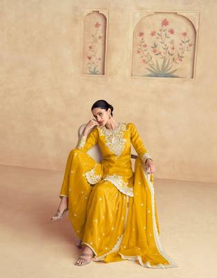 Yellow chinon sakwar kameez with dupatta 2