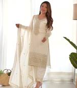 Luxury Pure Chinon Silk Straight Fit Kurta Set with Dupatta & Trousers