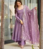 Lavender art silk anarkali with  bottom & dupatta