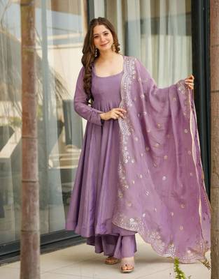 Lavender art silk anarkali with  bottom & dupatta 2