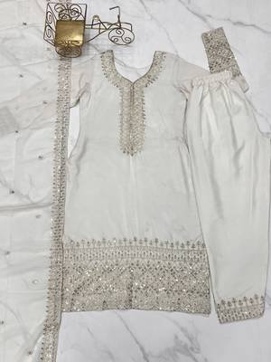 Luxury Pure Chinon Silk Straight Fit Kurta Set with Dupatta & Trousers 6
