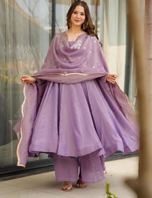Lavender art silk anarkali with  bottom & dupatta 3
