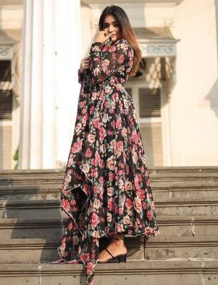 Black georgette anarkali with  dupatta 2