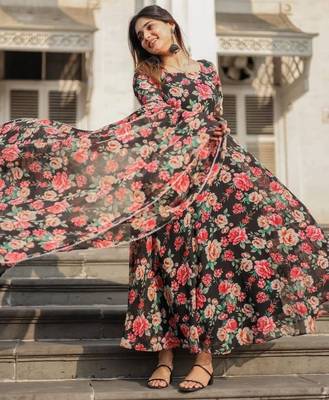 Black georgette anarkali with  dupatta 3