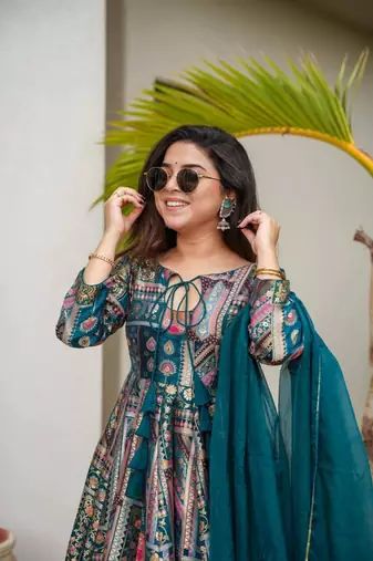 Blue anarkali suit with dupatta