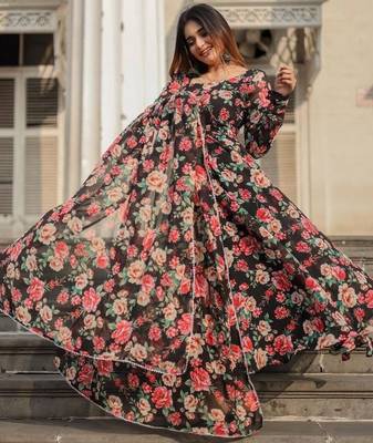 Black georgette anarkali with  dupatta 1