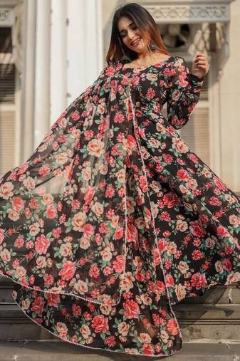 Black georgette anarkali with  dupatta