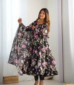 Elegant Floral Anarkali Set with Dupatta - Premium Organza Silk