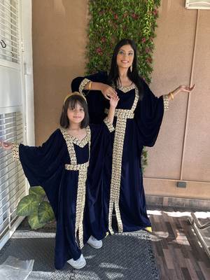 Velvet Jalabiya Kaftan Gown in Mother & Daughter Combo Set 1