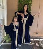 Velvet Jalabiya Kaftan Gown in Mother & Daughter Combo Set