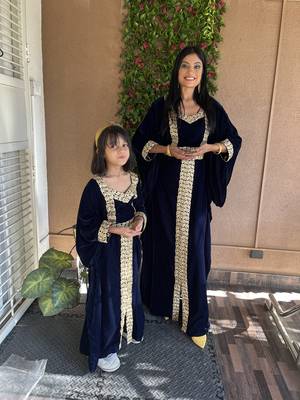Velvet Jalabiya Kaftan Gown in Mother & Daughter Combo Set 2
