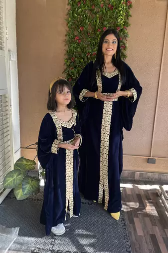 Velvet Jalabiya Kaftan Gown in Mother & Daughter Combo Set