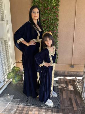 Velvet Jalabiya Kaftan Gown in Mother & Daughter Combo Set 3