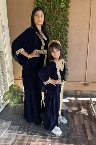 Velvet Jalabiya Kaftan Gown in Mother & Daughter Combo Set