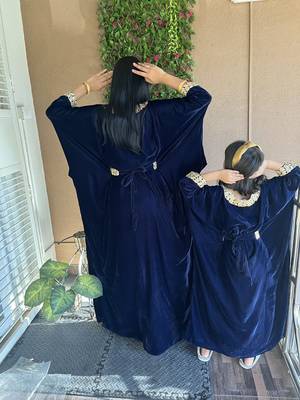 Velvet Jalabiya Kaftan Gown in Mother & Daughter Combo Set 4