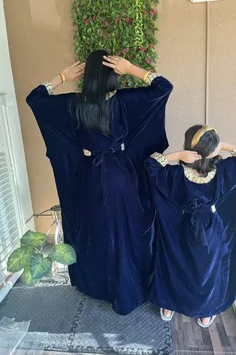 Velvet Jalabiya Kaftan Gown in Mother & Daughter Combo Set