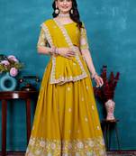 Yellow Sequins Embroidered Star Georgette Indian Wedding Lehenga Dress For Bride
