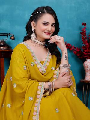 Yellow Sequins Embroidered Star Georgette Indian Wedding Lehenga Dress For Bride 2