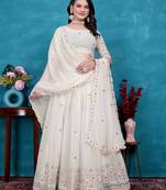 White Sequins Embroidered Star Georgette Lehenga Dress Design Latest