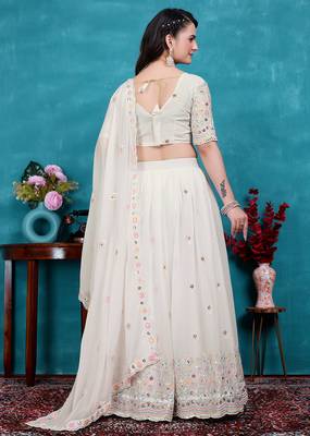 White Sequins Embroidered Star Georgette Lehenga Dress Design Latest 5