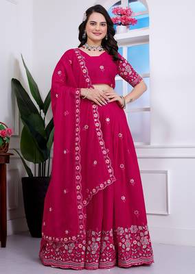 Rani-Pink Sequins Embroidered Star Georgette Lehenga Dress 1