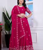 Rani-Pink Sequins Embroidered Star Georgette Lehenga Dress