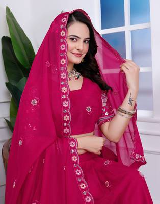 Rani-Pink Sequins Embroidered Star Georgette Lehenga Dress 2