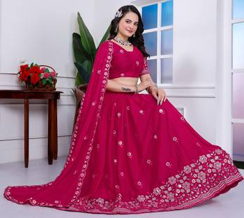 Rani-Pink Sequins Embroidered Star Georgette Lehenga Dress 3